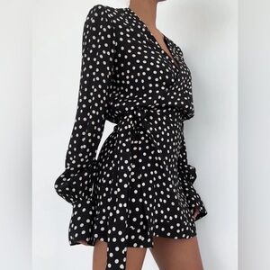 Rumored Rose Mini Dress in Black Ditsy Dot